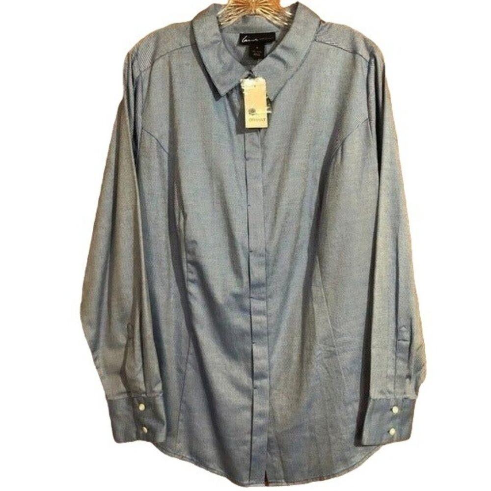 Lane Bryant Pinstripe Fitted Long-Sleeve Blouse | Women's Size 18 (NWT)